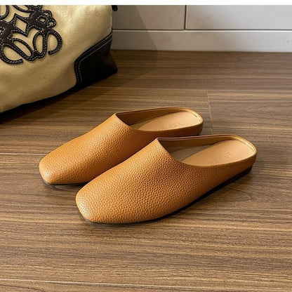 Mules de piel muy suave para mujer, zapatos planos versátiles de uso diario