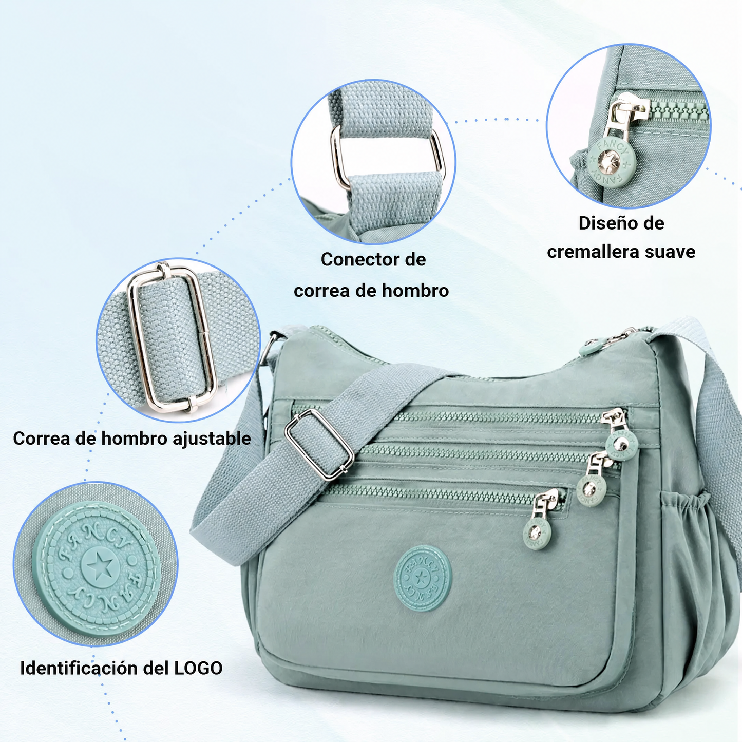 Bolso bandolera de gran capacidad para mujer, tela de nailon, bolso ligero y casual