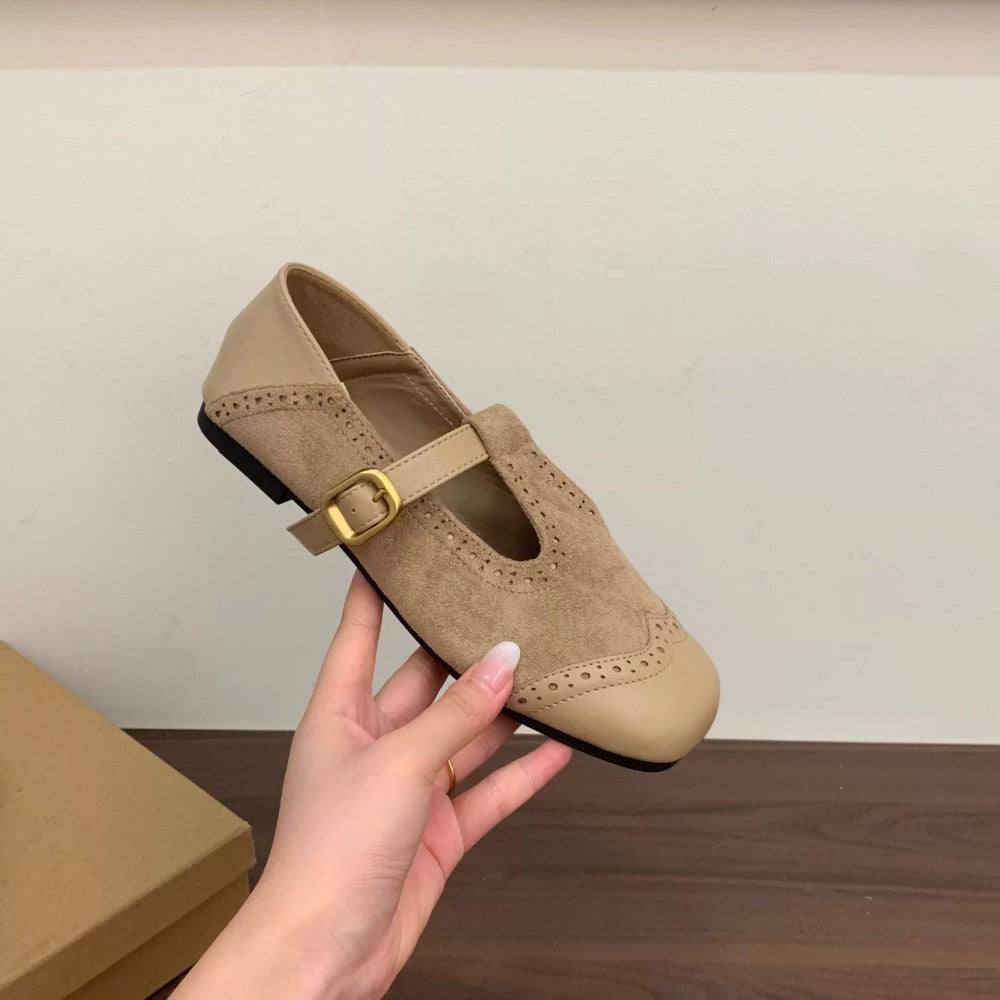 Zapatos planos de punta cuadrada estilo vintage francés, calzado de cuero suave y cómodo