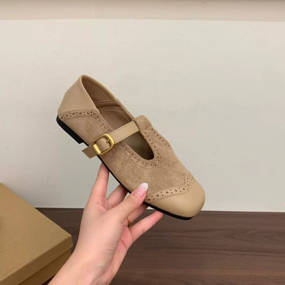Zapatos planos de punta cuadrada estilo vintage francés, calzado de cuero suave y cómodo