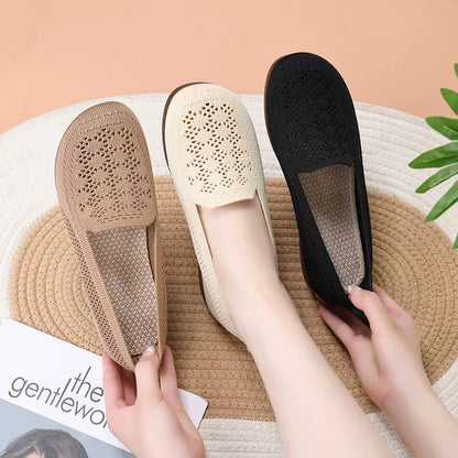 cómodas de malla, zapatos de suela blanda transpirable con diseño calado