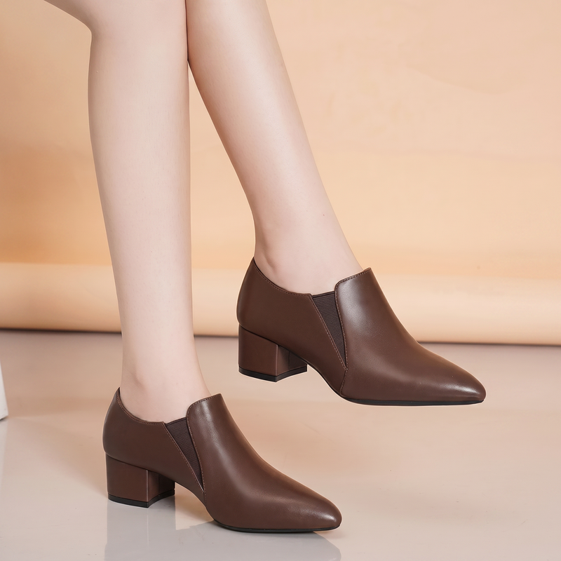 Zapatos de tacón alto con punta puntiaguda y diseño slip-on para mujer, tacón grueso