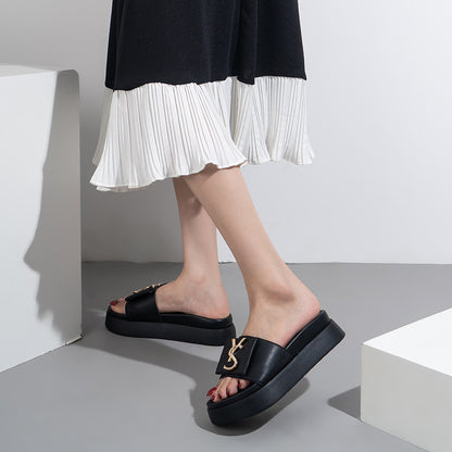 Pantuflas de verano para mujer de piel sintética, zapatos de plataforma cómodos.