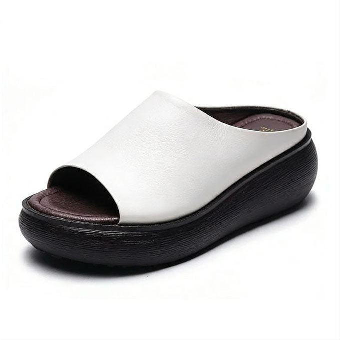 Sandalias de cuña retro de piel suave