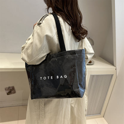 Bolso tote de gran capacidad en color liso para mujer, bolsa de mano de PVC transparente impermeable y de moda