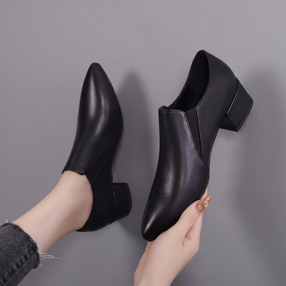 Zapatos de tacón alto con punta puntiaguda y diseño slip-on para mujer, tacón grueso