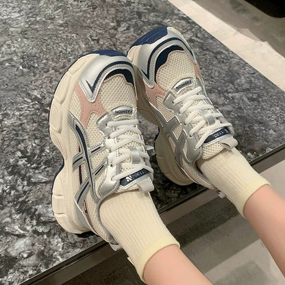 Zapatillas de running transpirables y ligeras para mujer, calzado casual versátil de suela gruesa