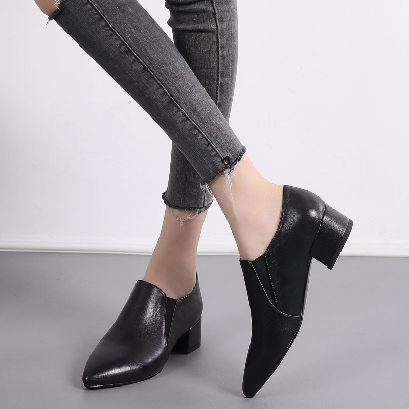Zapatos de tacón alto con punta puntiaguda y diseño slip-on para mujer, tacón grueso