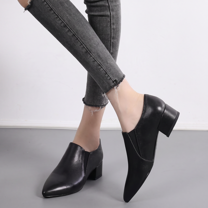 Zapatos de tacón alto con punta puntiaguda y diseño slip-on para mujer, tacón grueso