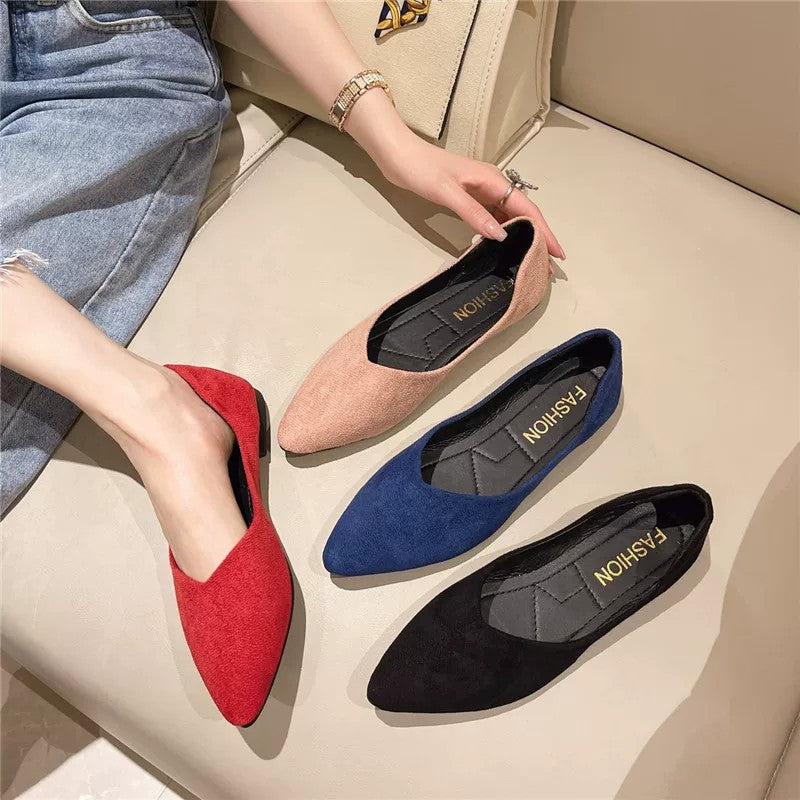 Zapatos de moda para mujer con punta en pico y suela plana, slip-on cómodo de suela blanda