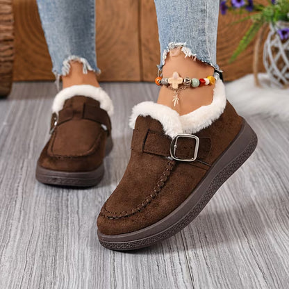 Zapatos de estilo romano con forro de felpa para mujer, para el invierno