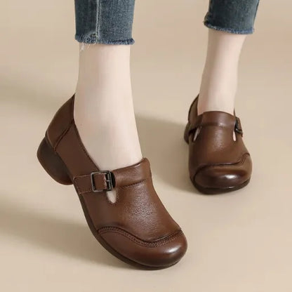 100% piel auténtica, zapatos planos vintage de cuero suave, resistentes al desgaste y antideslizantes