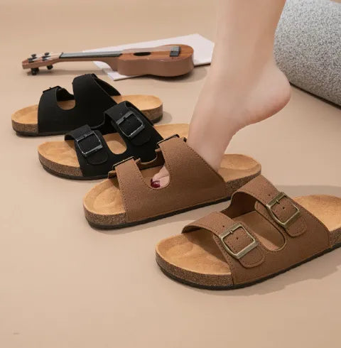 Sandalias de cuero, plantilla cómoda, chanclas de suela gruesa