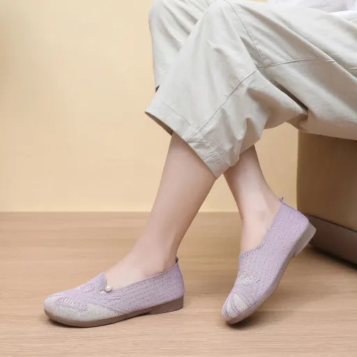 Zapatos planos de malla tejida transpirable para mujer, calzado de suela blanda antideslizante cómodo y versátil