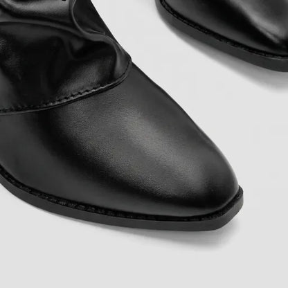 Botas sobre la rodilla para mujer, sin cordones, cuero de alta calidad