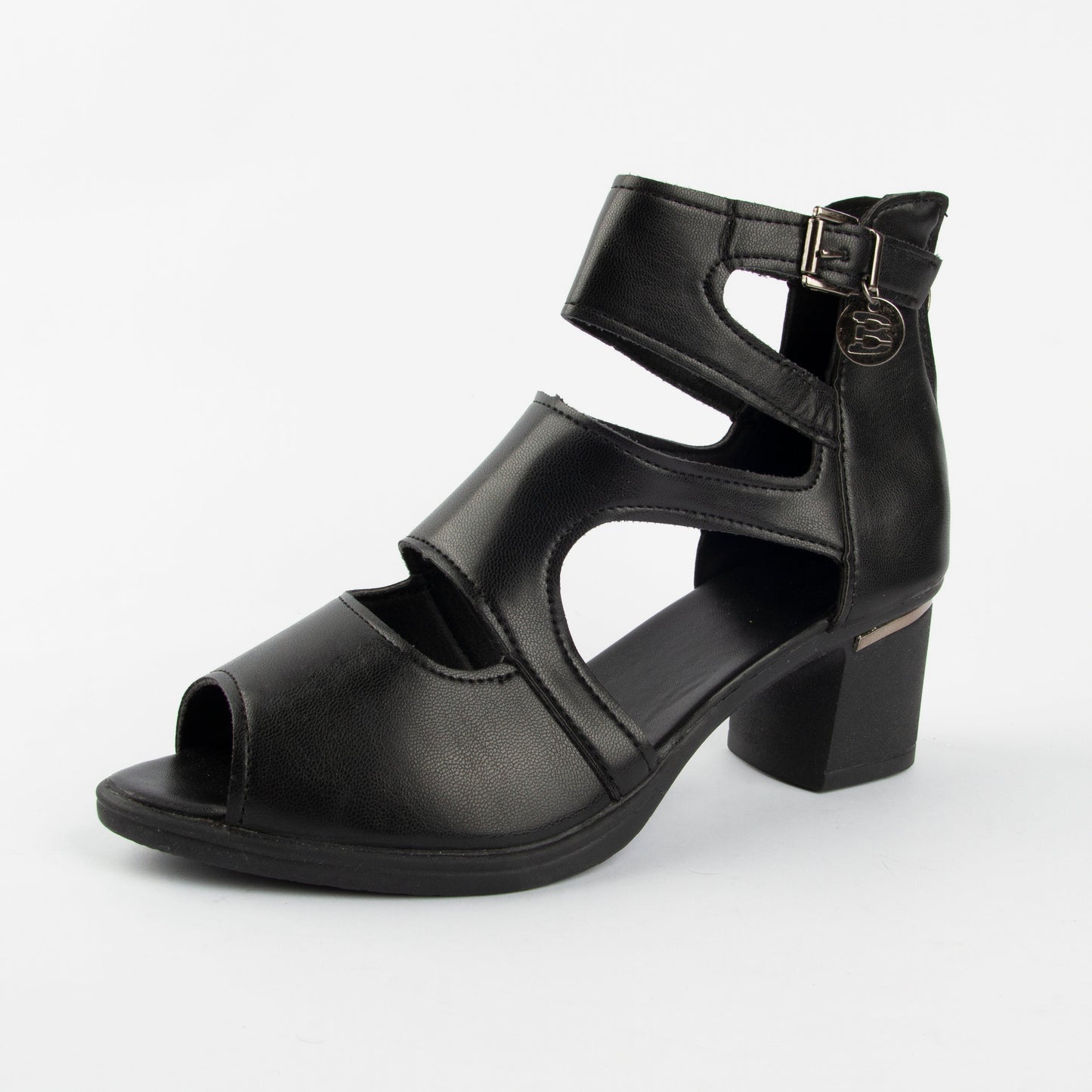 Zapatos de tacón alto romanos de piel suave con diseño de punta abierta.