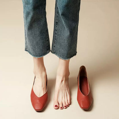Zapatos de piel con tacón grueso y punta cuadrada para mujer 2025