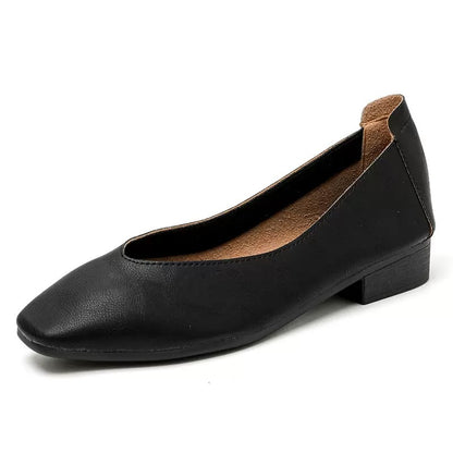 Zapatos de piel con tacón grueso y punta cuadrada para mujer 2025