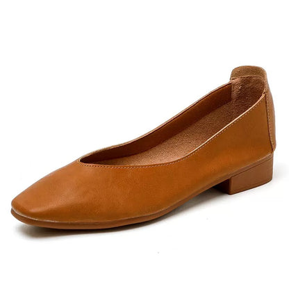 Zapatos de piel con tacón grueso y punta cuadrada para mujer 2025