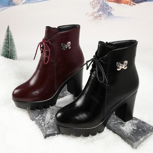 Botas de plataforma de piel con forro polar
