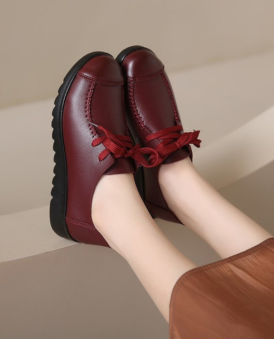 Zapatos de piel con cordones para mujer, primavera y otoño 2025