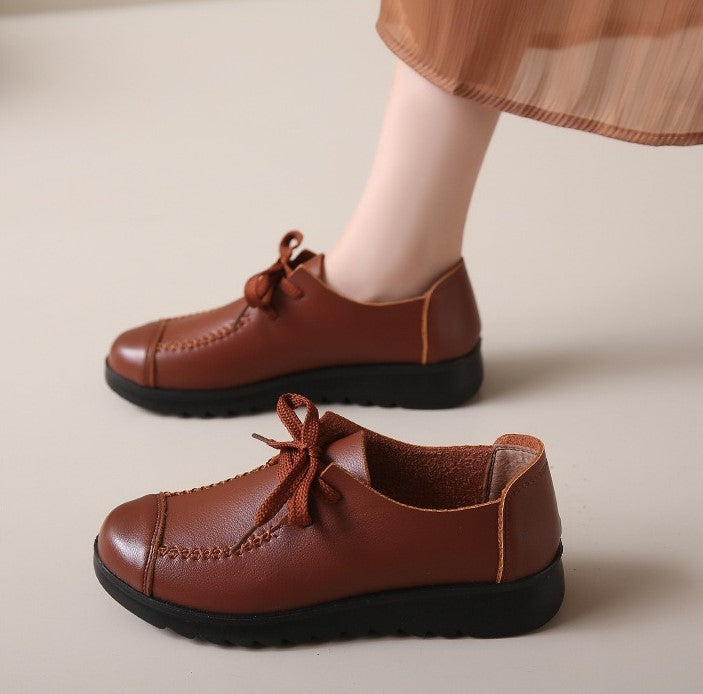 Zapatos de piel con cordones para mujer, primavera y otoño 2025