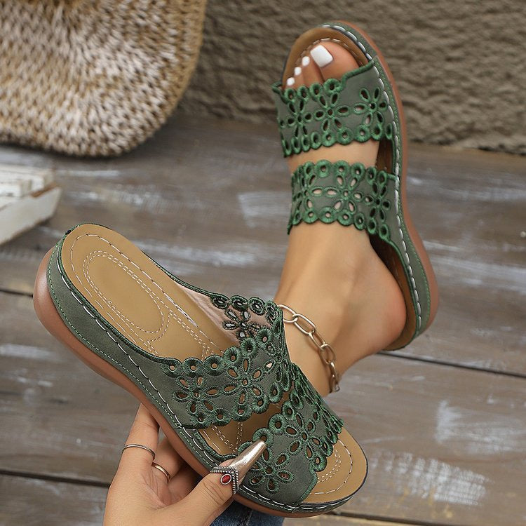 Sandalias de moda caladas de doble hilera de verano 2025