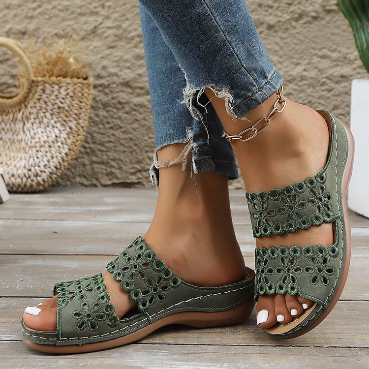 Sandalias de moda caladas de doble hilera de verano 2025