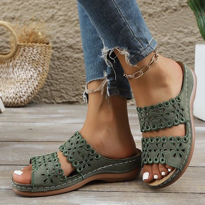 Sandalias de moda caladas de doble hilera de verano 2025