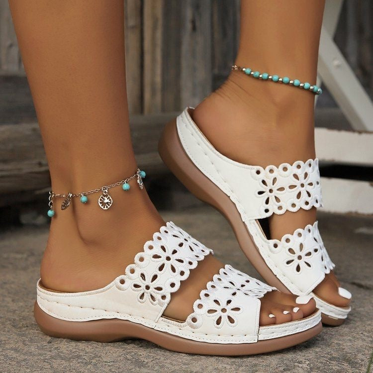 Sandalias de moda caladas de doble hilera de verano 2025