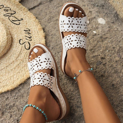 Sandalias de moda caladas de doble hilera de verano 2025
