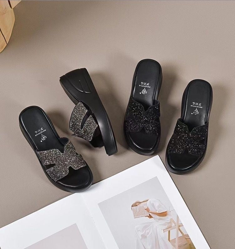 Sandalias de cuña con diamantes de imitación