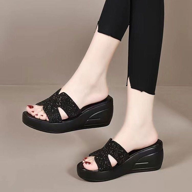 Sandalias de cuña con diamantes de imitación