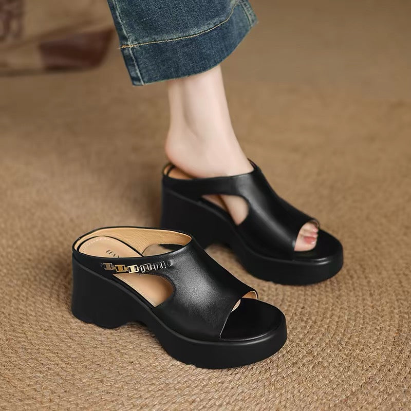 Sandalias de verano retro con punta redonda