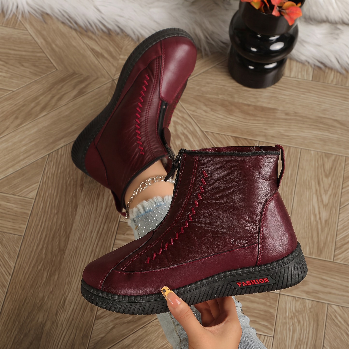 Zapatos de invierno con forro de felpa y suela gruesa para mayor calidez, suela blanda antideslizante