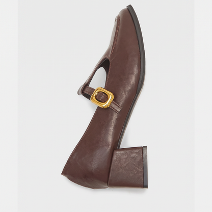 Zapatos de tacón alto de cuero de tacón grueso para mujer