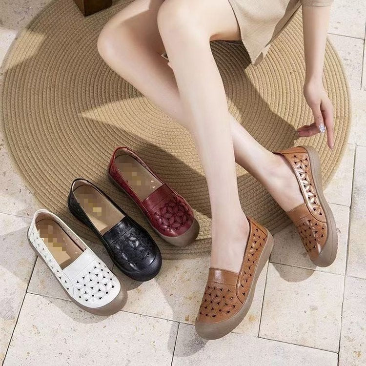 Zapatos de cuero auténtico suela blanda transpirables y perforados