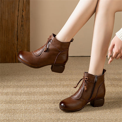 Botas de tacón bajo de piel auténtica