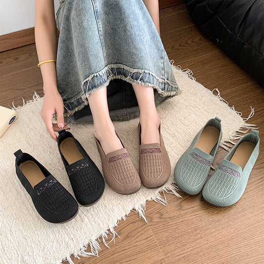 Zapatos de malla con punta redonda y rayas horizontales