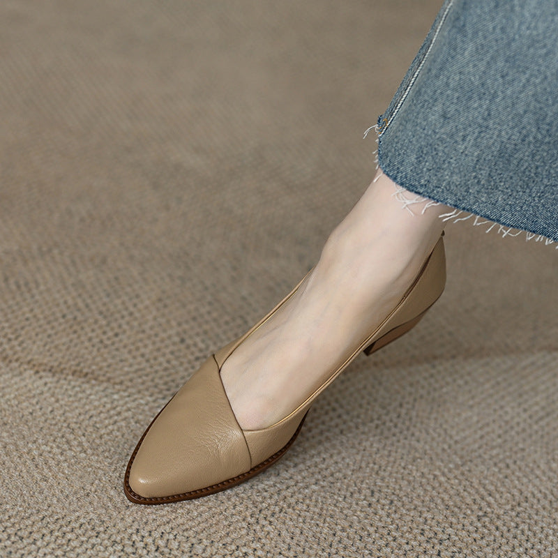 Zapatos de piel suave con punta afilada estilo francés