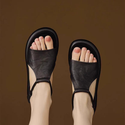 Sandalias vintage de cuero suave, tela de primera calidad