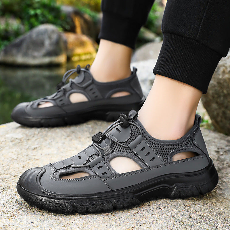 Zapatillas de verano transpirables de malla para hombre y calzado informal, adecuadas para padres de mediana edad y personas mayores.