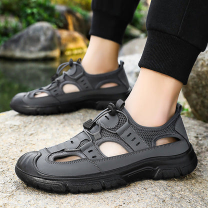 Zapatillas de verano transpirables de malla para hombre y calzado informal, adecuadas para padres de mediana edad y personas mayores.