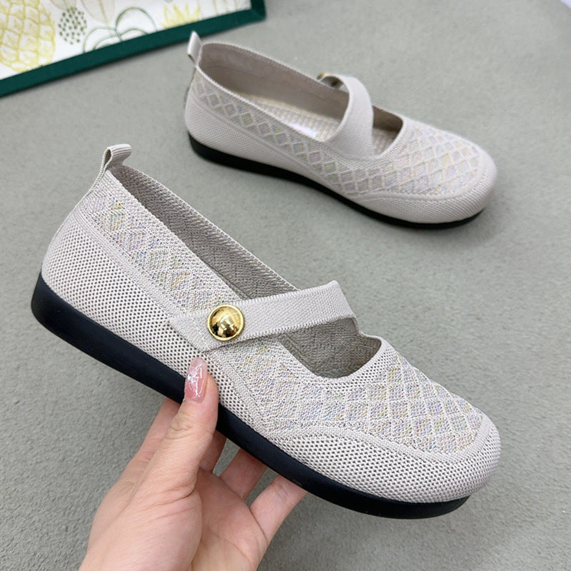 Zapatos de malla con cordones y hebilla de metal biselado