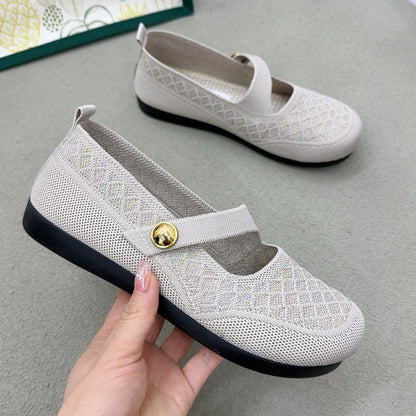 Zapatos de malla con cordones y hebilla de metal biselado