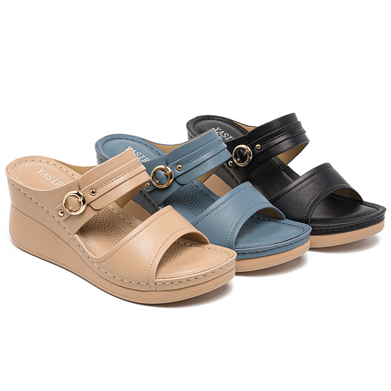 Sandalias de piel genuina con plataforma