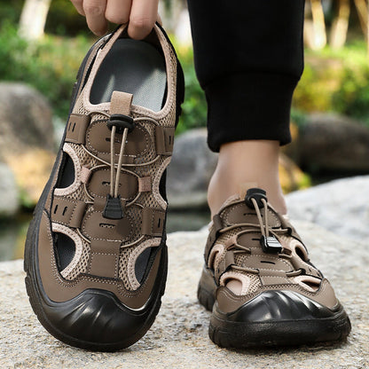 Zapatillas de verano transpirables de malla para hombre y calzado informal, adecuadas para padres de mediana edad y personas mayores.