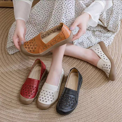 Zapatos de cuero auténtico suela blanda transpirables y perforados