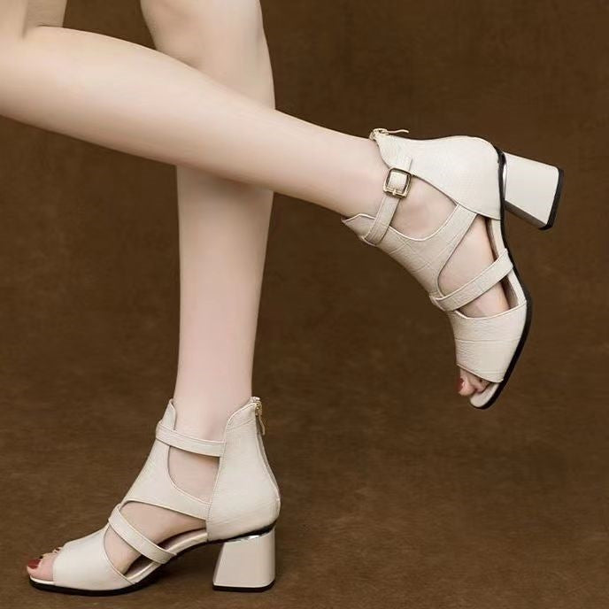 【100% cuero genuino】Tacones altos de fiesta estilo romano
