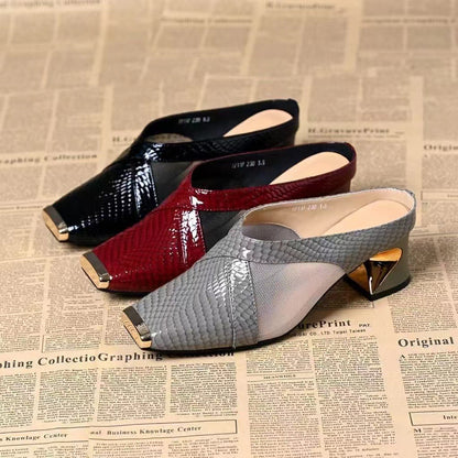 Mules de tacón medio con punta afilada al estilo francés